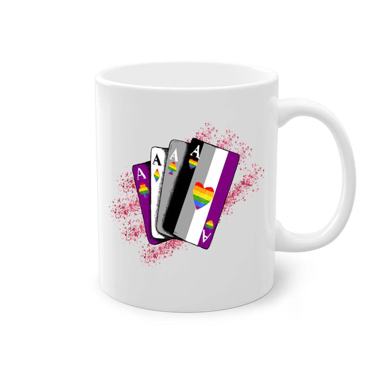 A stylish two-tone Asexual Ace Flag Playing Card Mug with a glossy finish, showcasing the asexual pride flag design.