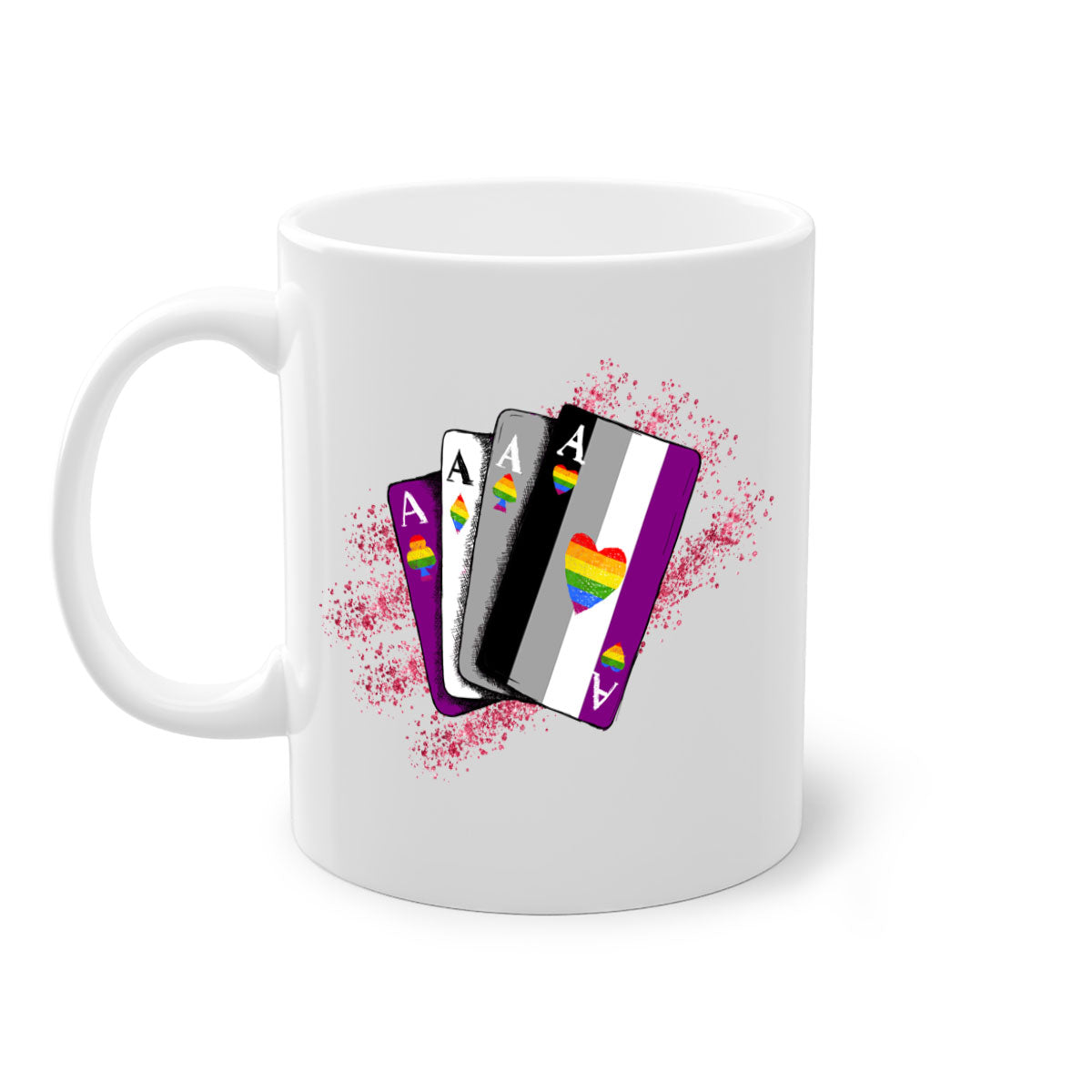 A stylish two-tone Asexual Ace Flag Playing Card Mug with a glossy finish, showcasing the asexual pride flag design.