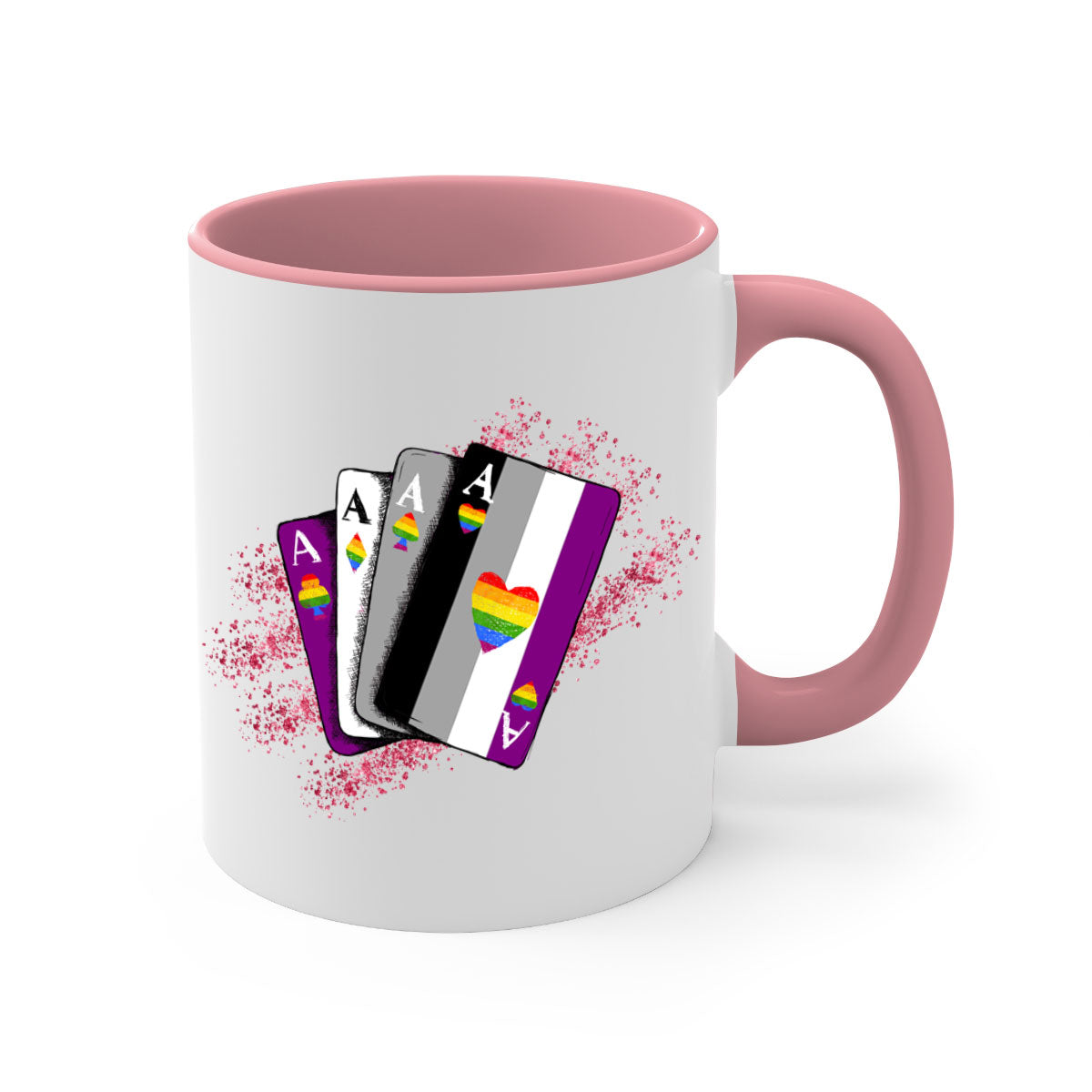 A stylish two-tone Asexual Ace Flag Playing Card Mug with a glossy finish, showcasing the asexual pride flag design.