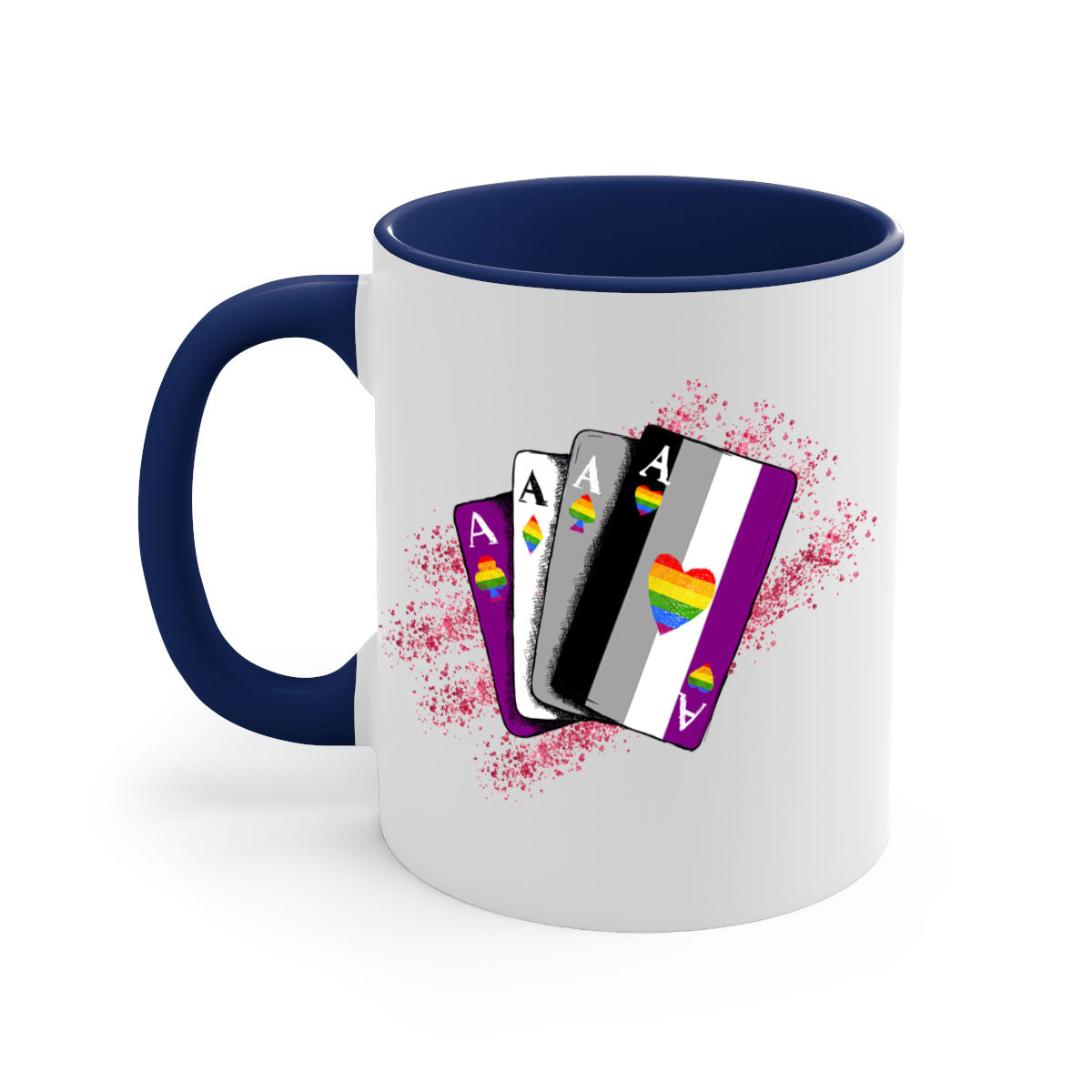 A stylish two-tone Asexual Ace Flag Playing Card Mug with a glossy finish, showcasing the asexual pride flag design.