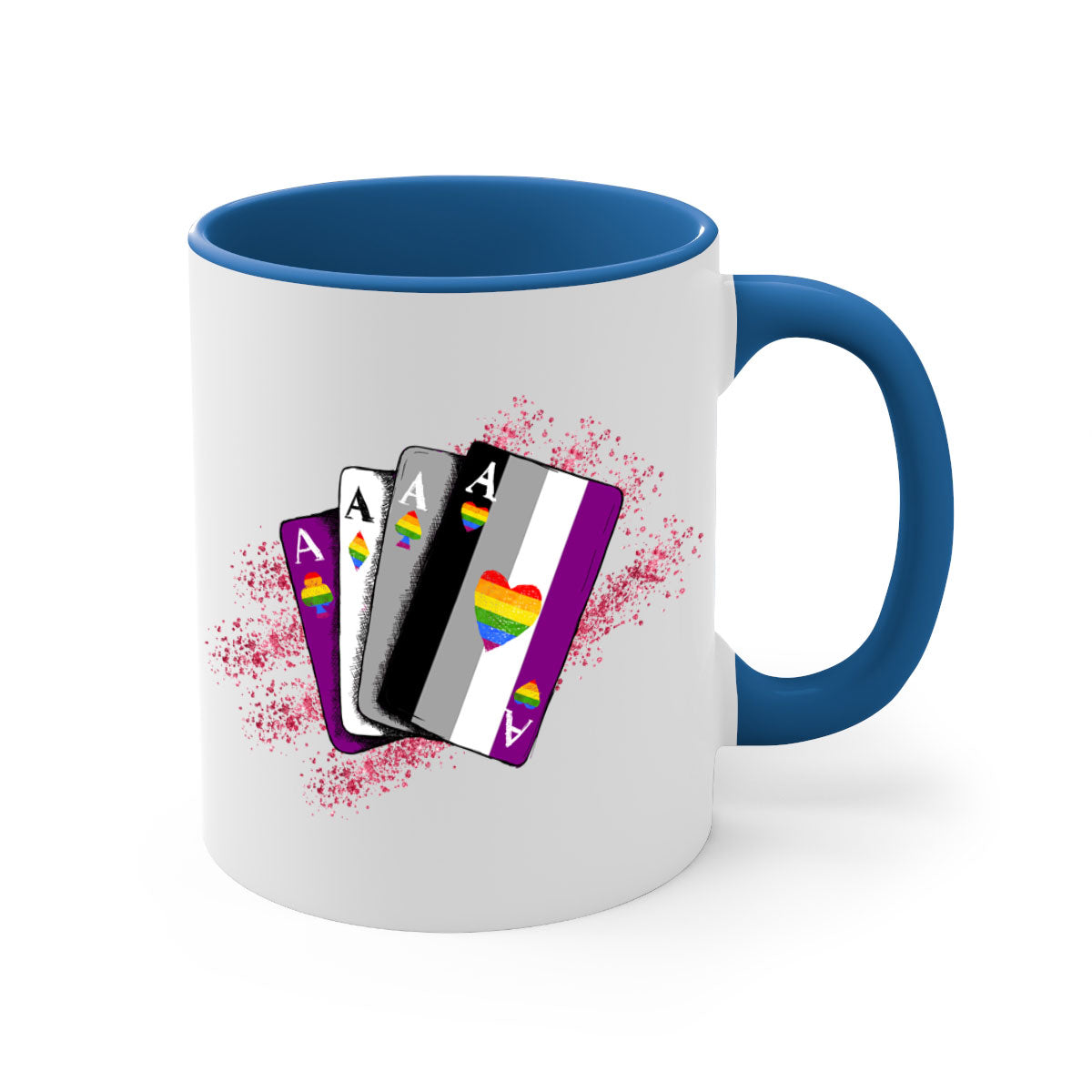 A stylish two-tone Asexual Ace Flag Playing Card Mug with a glossy finish, showcasing the asexual pride flag design.