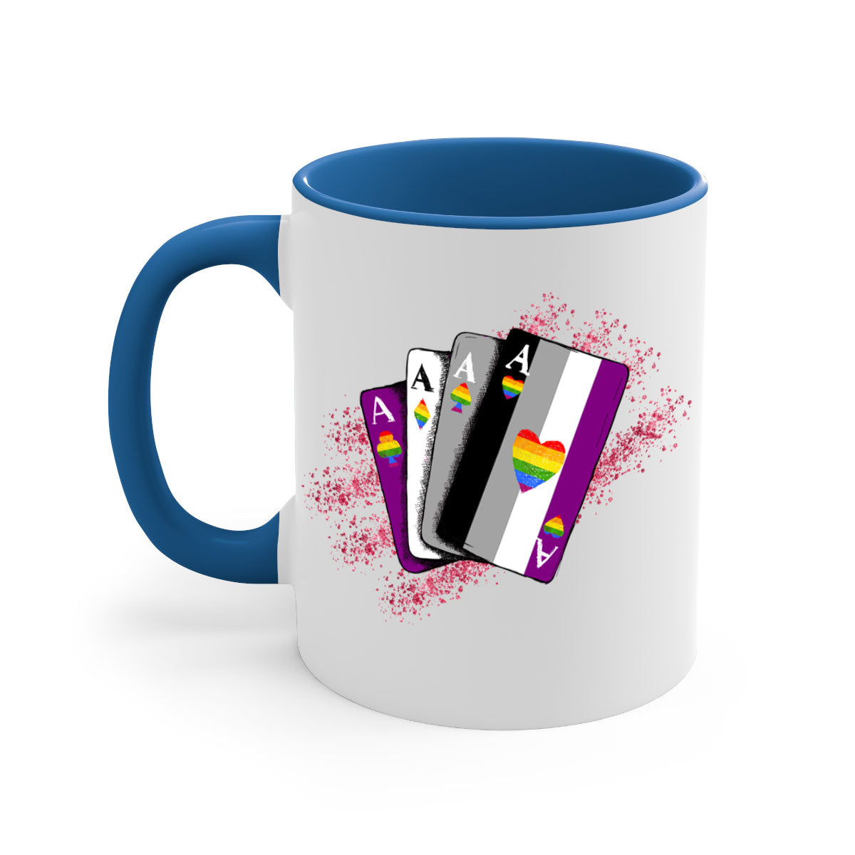 A stylish two-tone Asexual Ace Flag Playing Card Mug with a glossy finish, showcasing the asexual pride flag design.