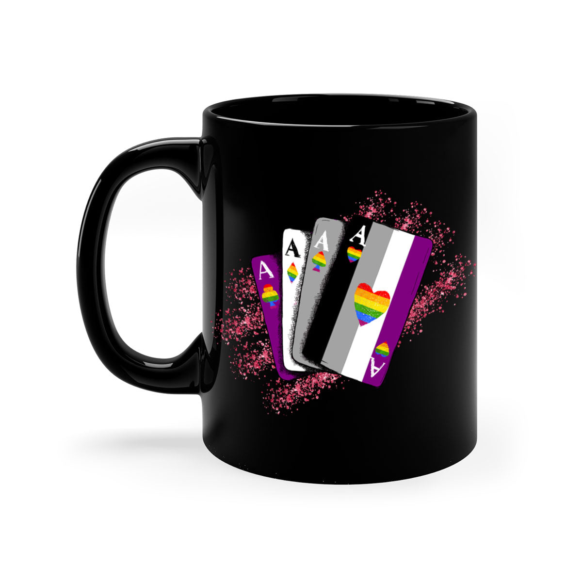 A stylish two-tone Asexual Ace Flag Playing Card Mug with a glossy finish, showcasing the asexual pride flag design.