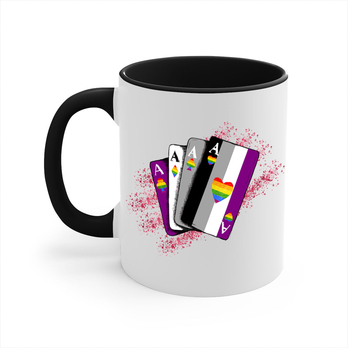 A stylish two-tone Asexual Ace Flag Playing Card Mug with a glossy finish, showcasing the asexual pride flag design.