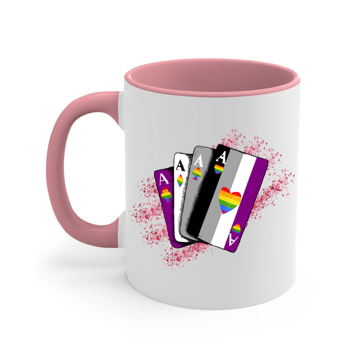 A stylish two-tone Asexual Ace Flag Playing Card Mug with a glossy finish, showcasing the asexual pride flag design.