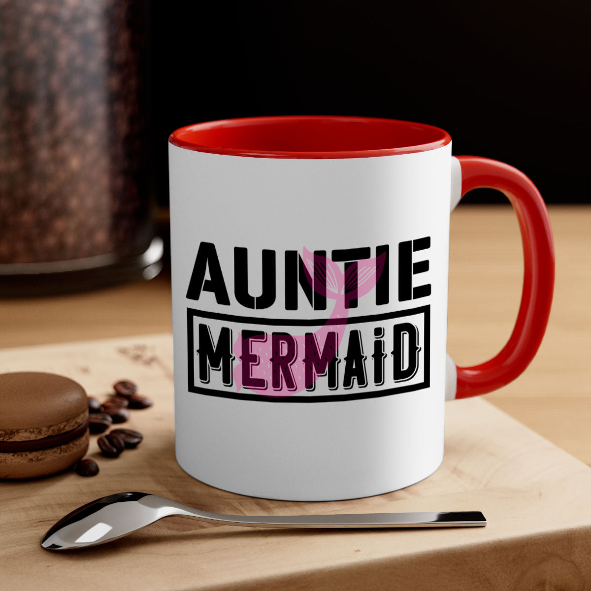 Auntie Mermaid 18# Mug featuring a glossy finish with a colorful handle and interior, perfect for coffee or tea.