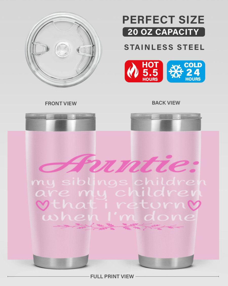 Auntie tumbler featuring a stylish design, made of double wall vacuum stainless steel, perfect for hot and cold beverages.