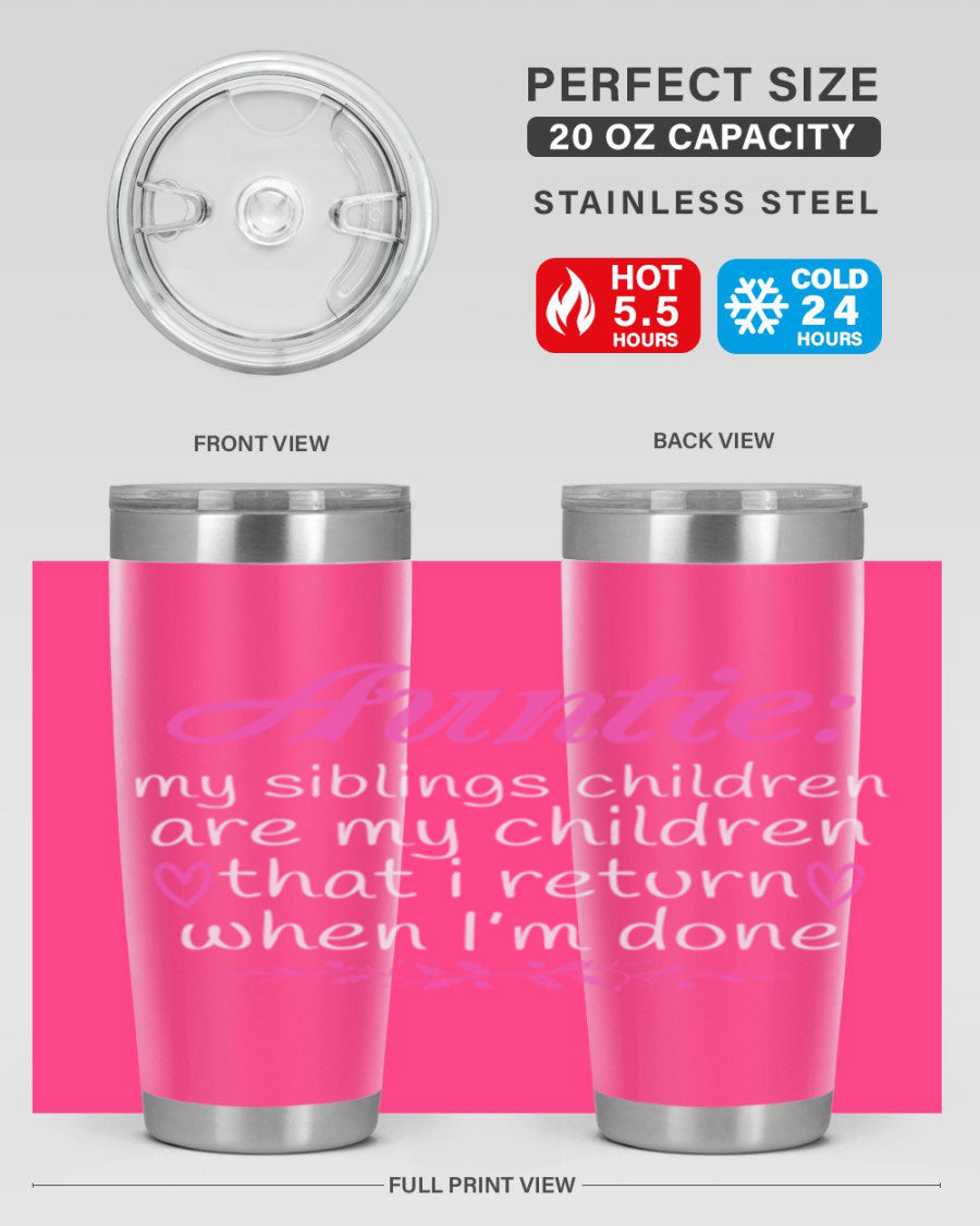 Auntie tumbler featuring a stylish design, made of double wall vacuum stainless steel, perfect for hot and cold beverages.