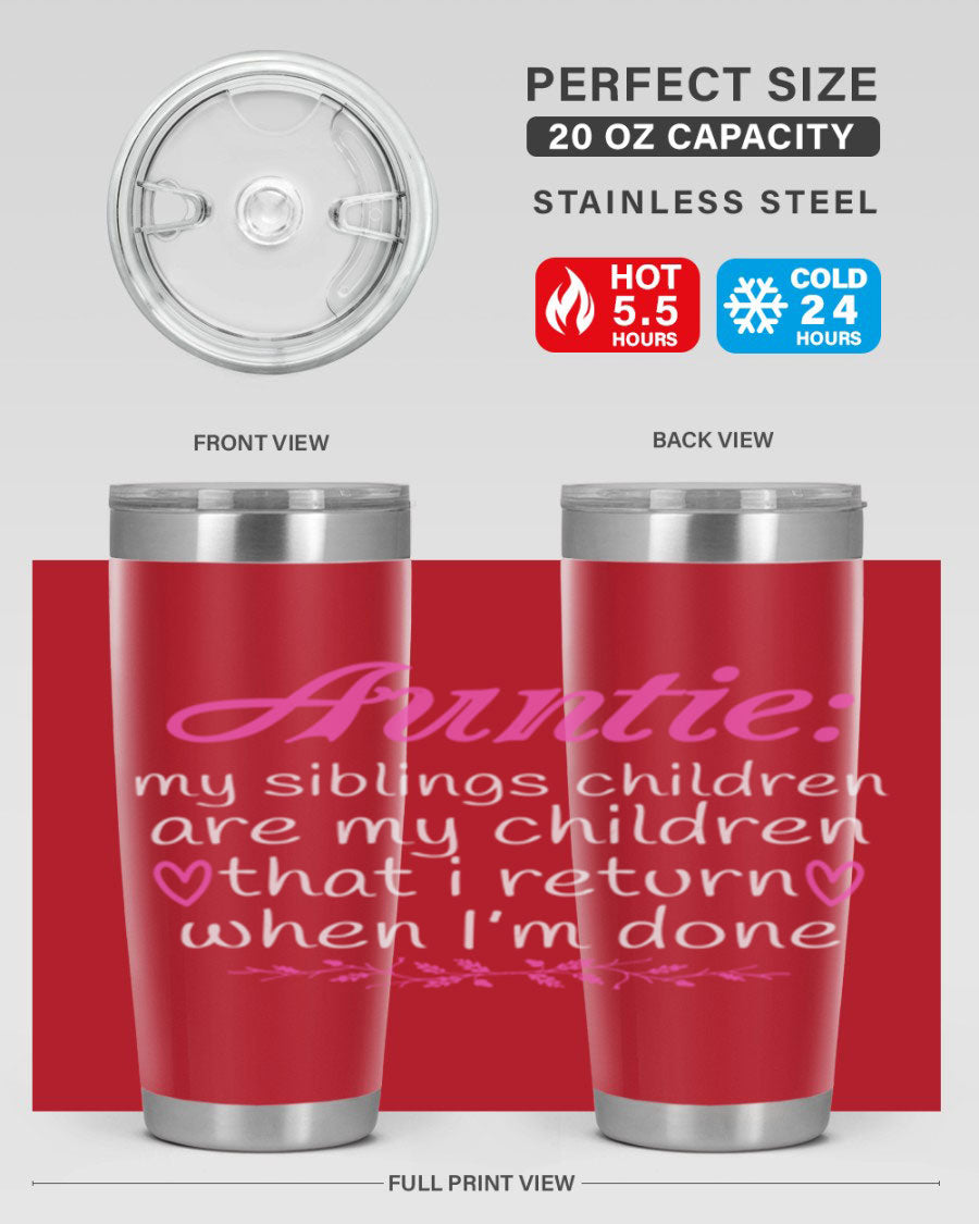 Auntie tumbler featuring a stylish design, made of double wall vacuum stainless steel, perfect for hot and cold beverages.