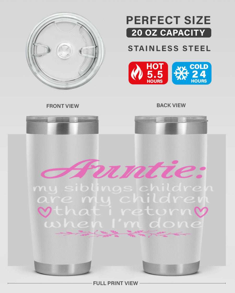 Auntie tumbler featuring a stylish design, made of double wall vacuum stainless steel, perfect for hot and cold beverages.