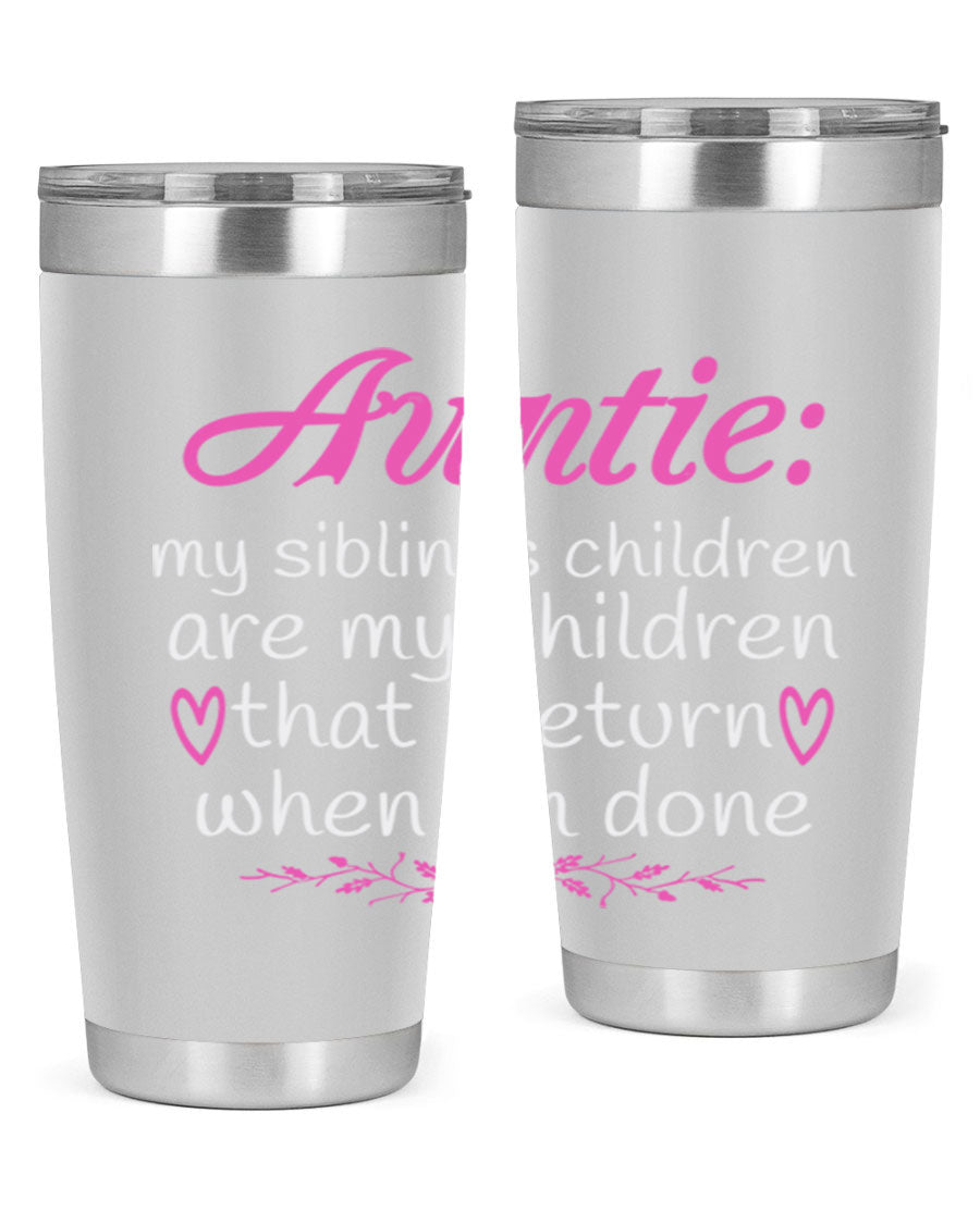 Auntie tumbler featuring a stylish design, made of double wall vacuum stainless steel, perfect for hot and cold beverages.