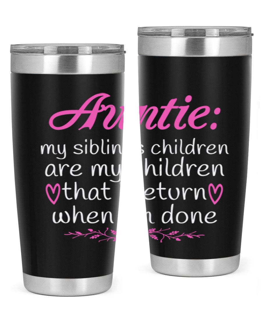 Auntie tumbler featuring a stylish design, made of double wall vacuum stainless steel, perfect for hot and cold beverages.