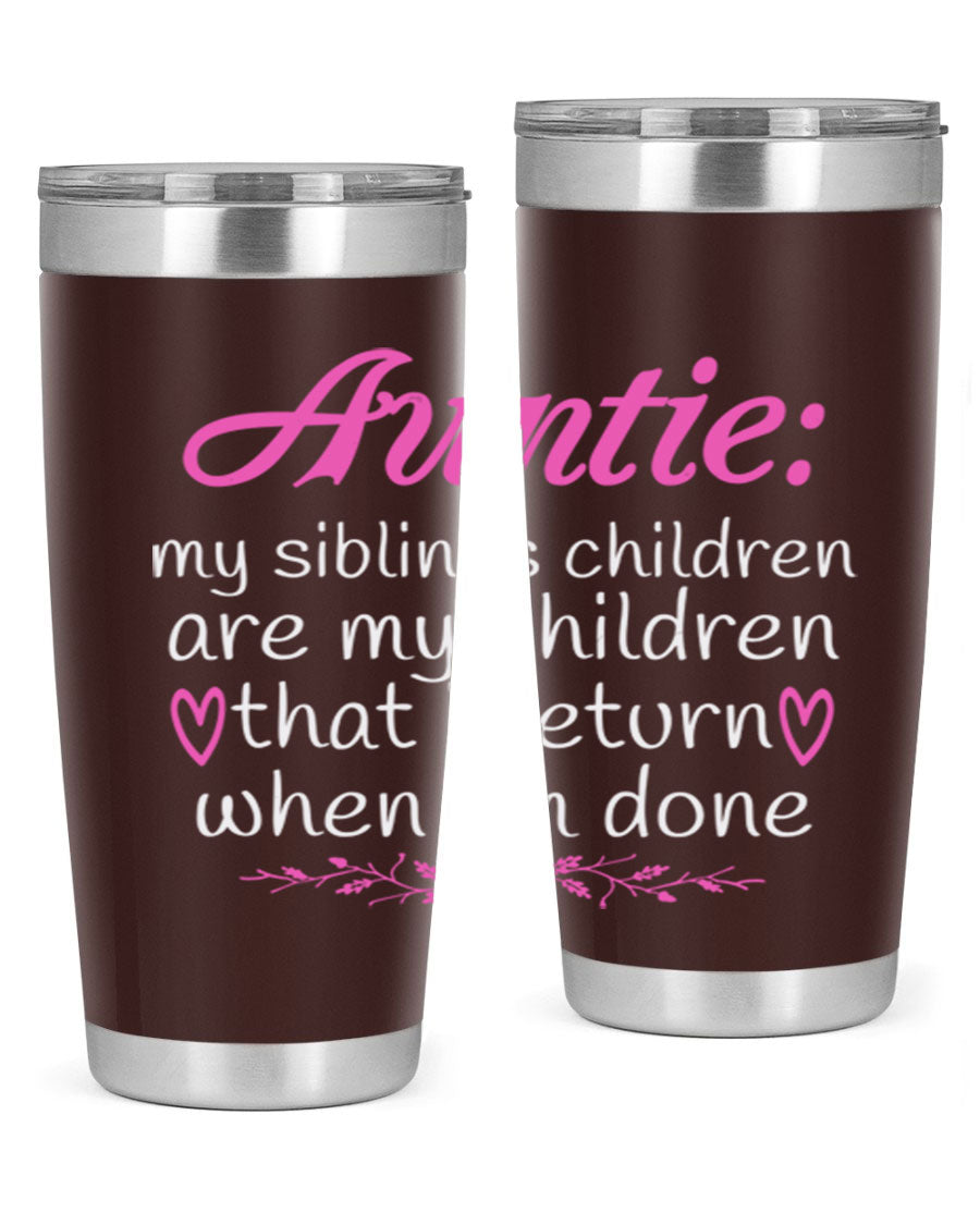 Auntie tumbler featuring a stylish design, made of double wall vacuum stainless steel, perfect for hot and cold beverages.