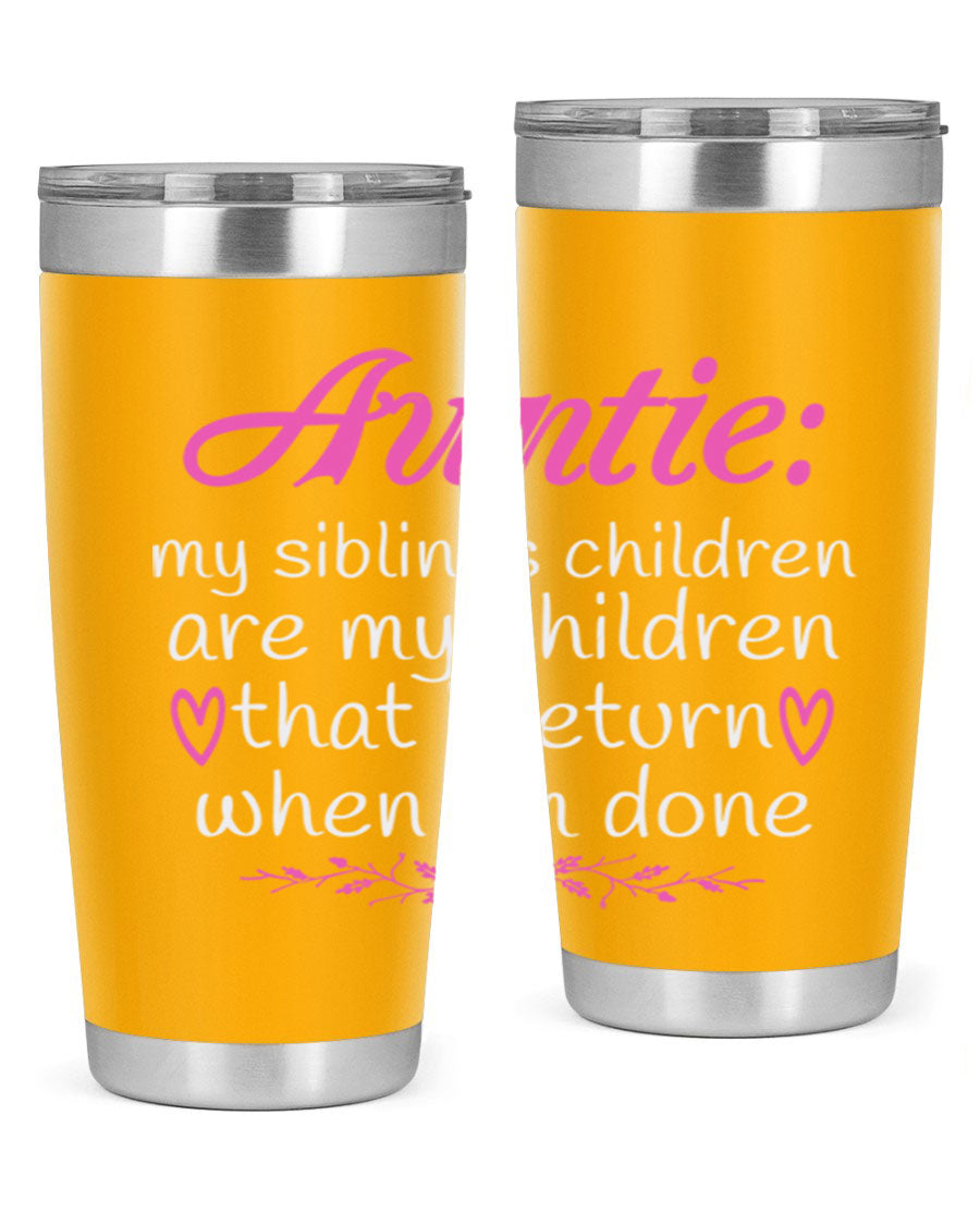 Auntie tumbler featuring a stylish design, made of double wall vacuum stainless steel, perfect for hot and cold beverages.