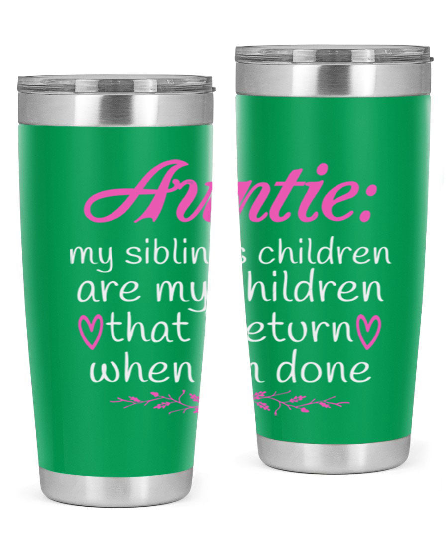 Auntie tumbler featuring a stylish design, made of double wall vacuum stainless steel, perfect for hot and cold beverages.