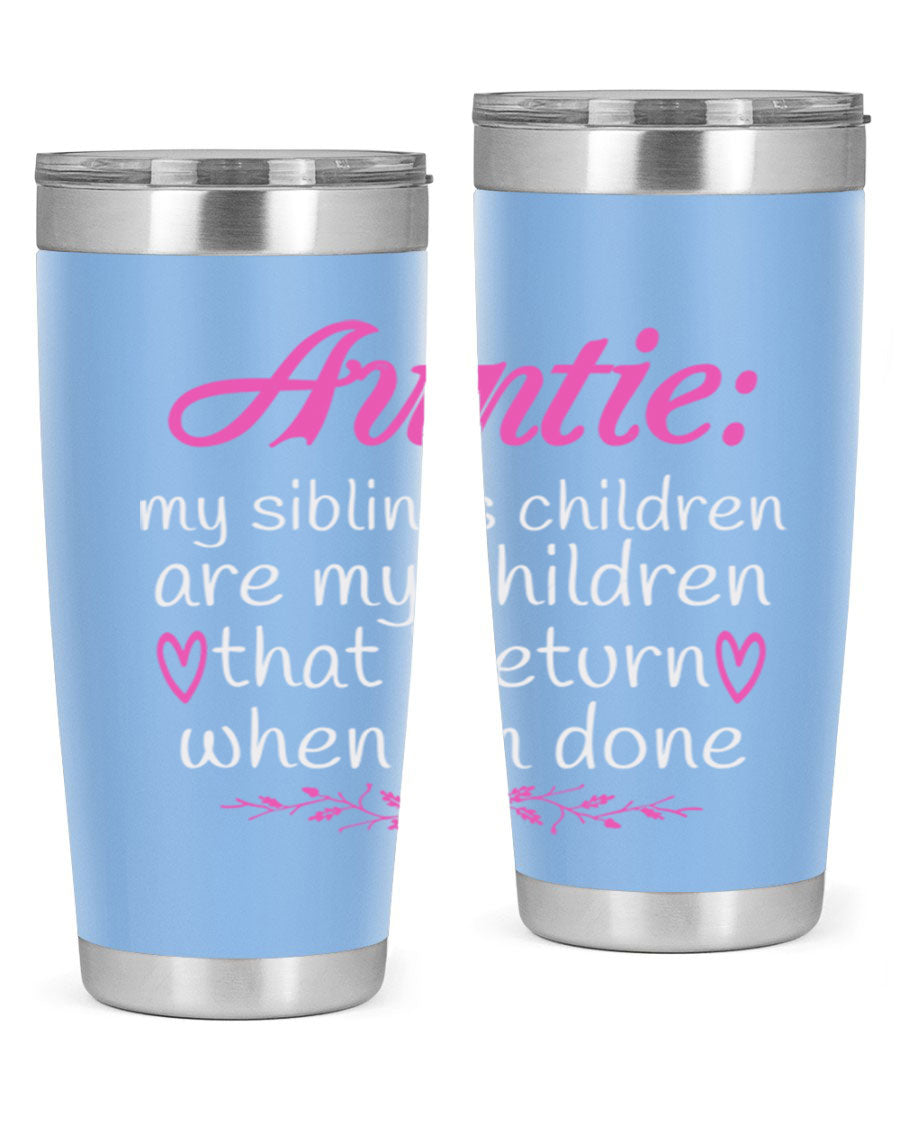 Auntie tumbler featuring a stylish design, made of double wall vacuum stainless steel, perfect for hot and cold beverages.