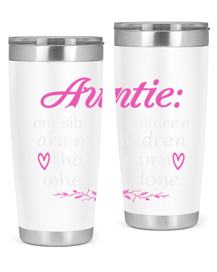 Auntie tumbler featuring a stylish design, made of double wall vacuum stainless steel, perfect for hot and cold beverages.