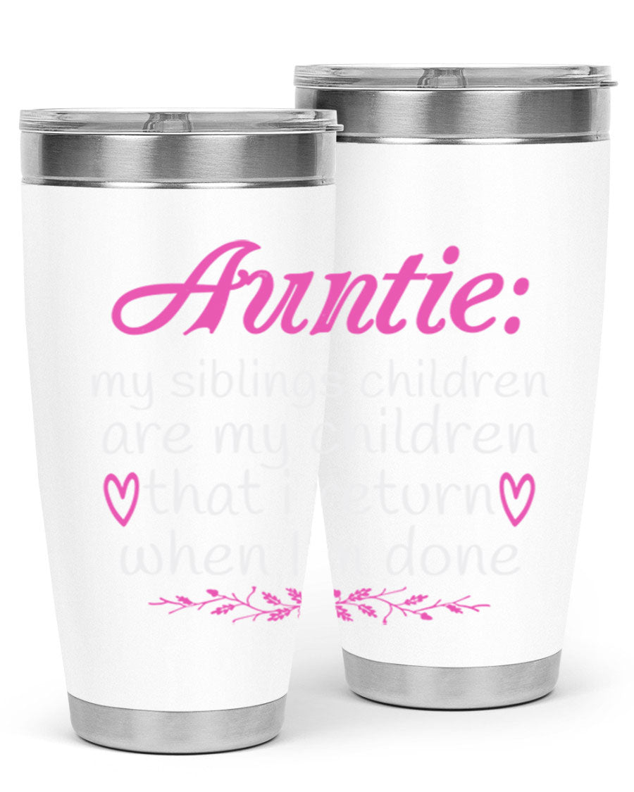 Auntie tumbler featuring a stylish design, made of double wall vacuum stainless steel, perfect for hot and cold beverages.