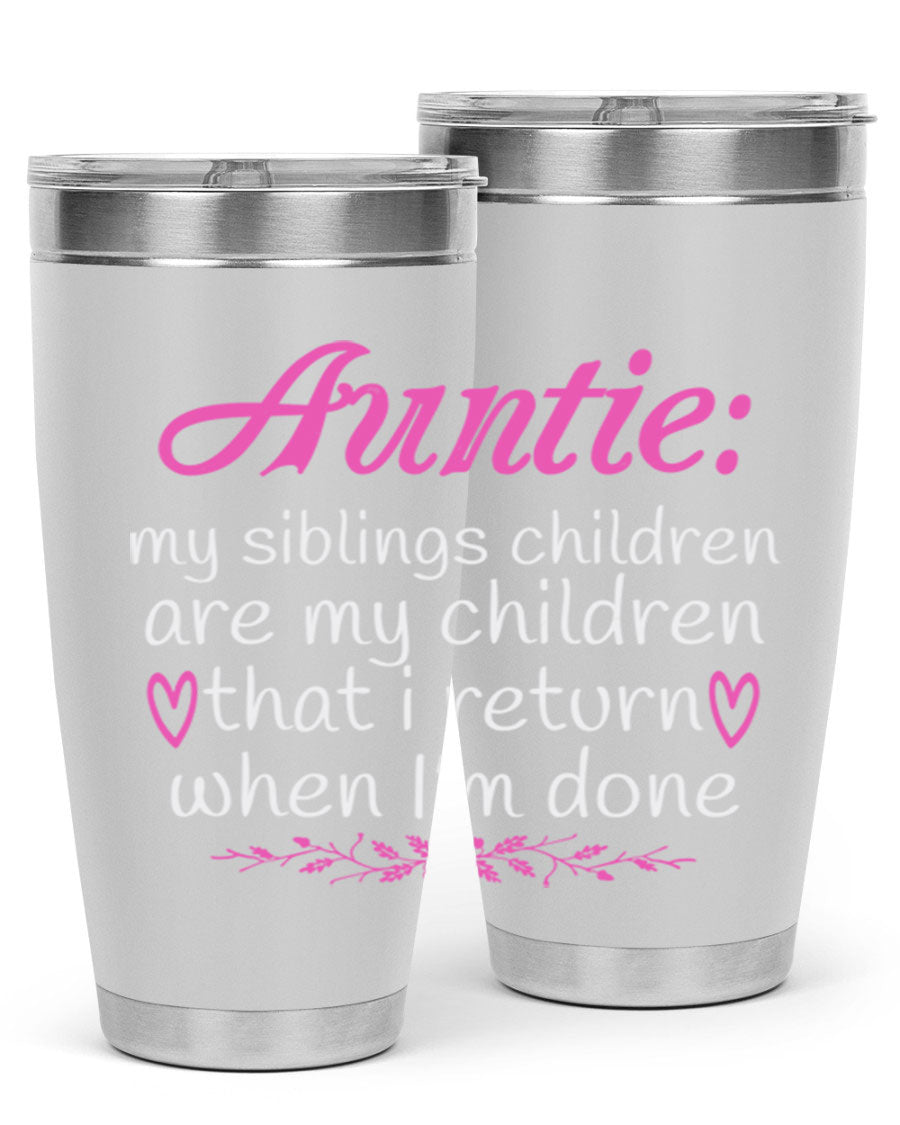 Auntie tumbler featuring a stylish design, made of double wall vacuum stainless steel, perfect for hot and cold beverages.