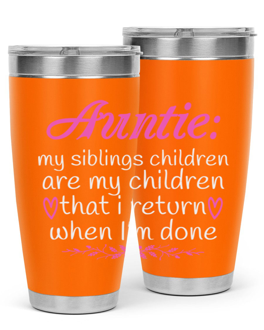 Auntie tumbler featuring a stylish design, made of double wall vacuum stainless steel, perfect for hot and cold beverages.