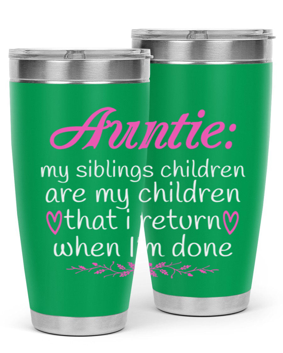 Auntie tumbler featuring a stylish design, made of double wall vacuum stainless steel, perfect for hot and cold beverages.