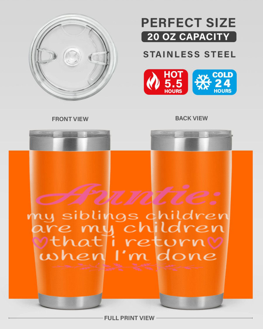 Auntie tumbler featuring a stylish design, made of double wall vacuum stainless steel, perfect for hot and cold beverages.