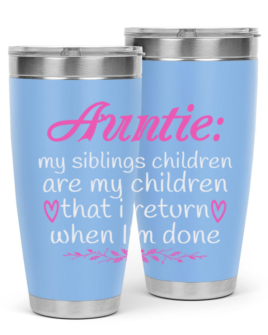 Auntie tumbler featuring a stylish design, made of double wall vacuum stainless steel, perfect for hot and cold beverages.