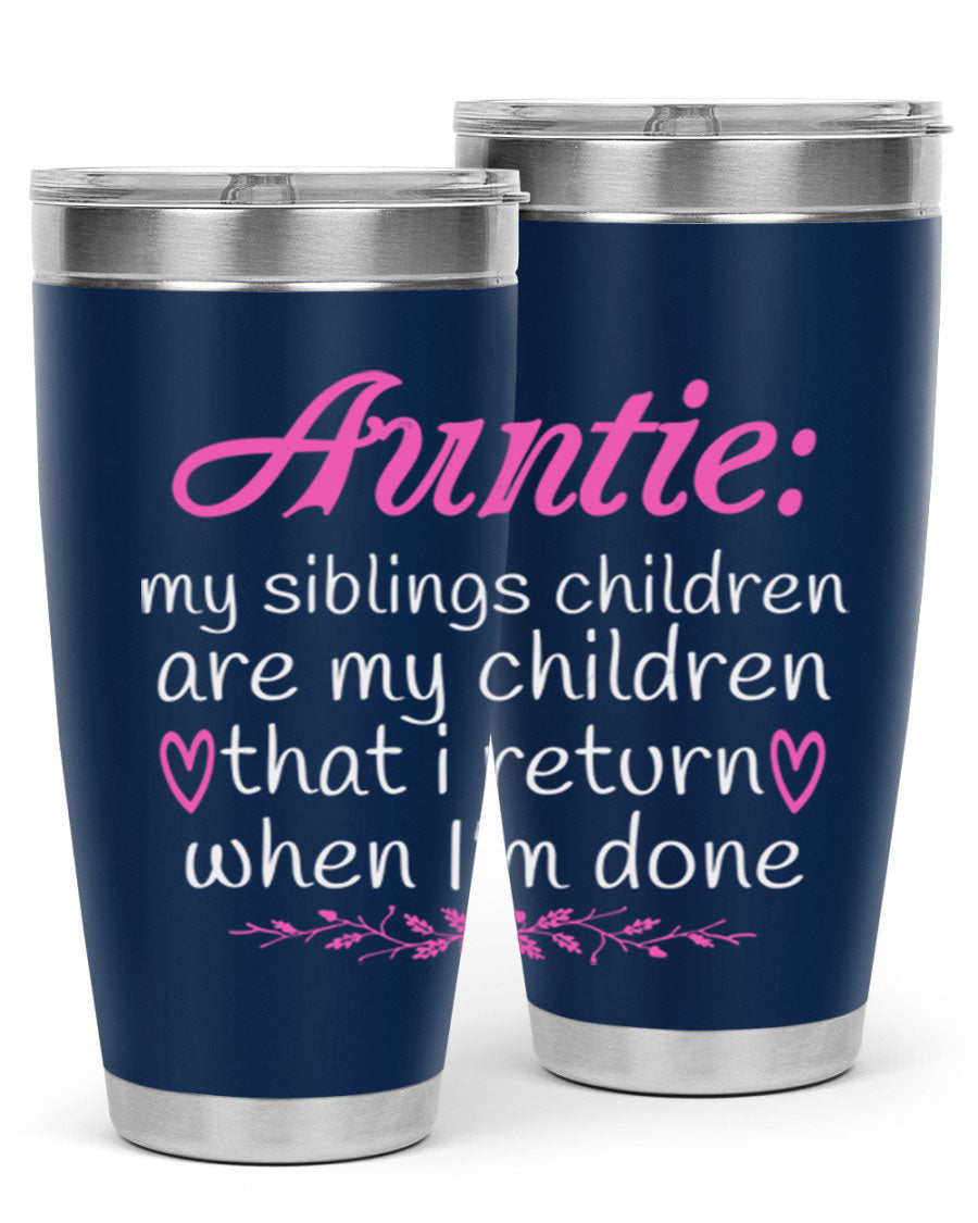 Auntie tumbler featuring a stylish design, made of double wall vacuum stainless steel, perfect for hot and cold beverages.