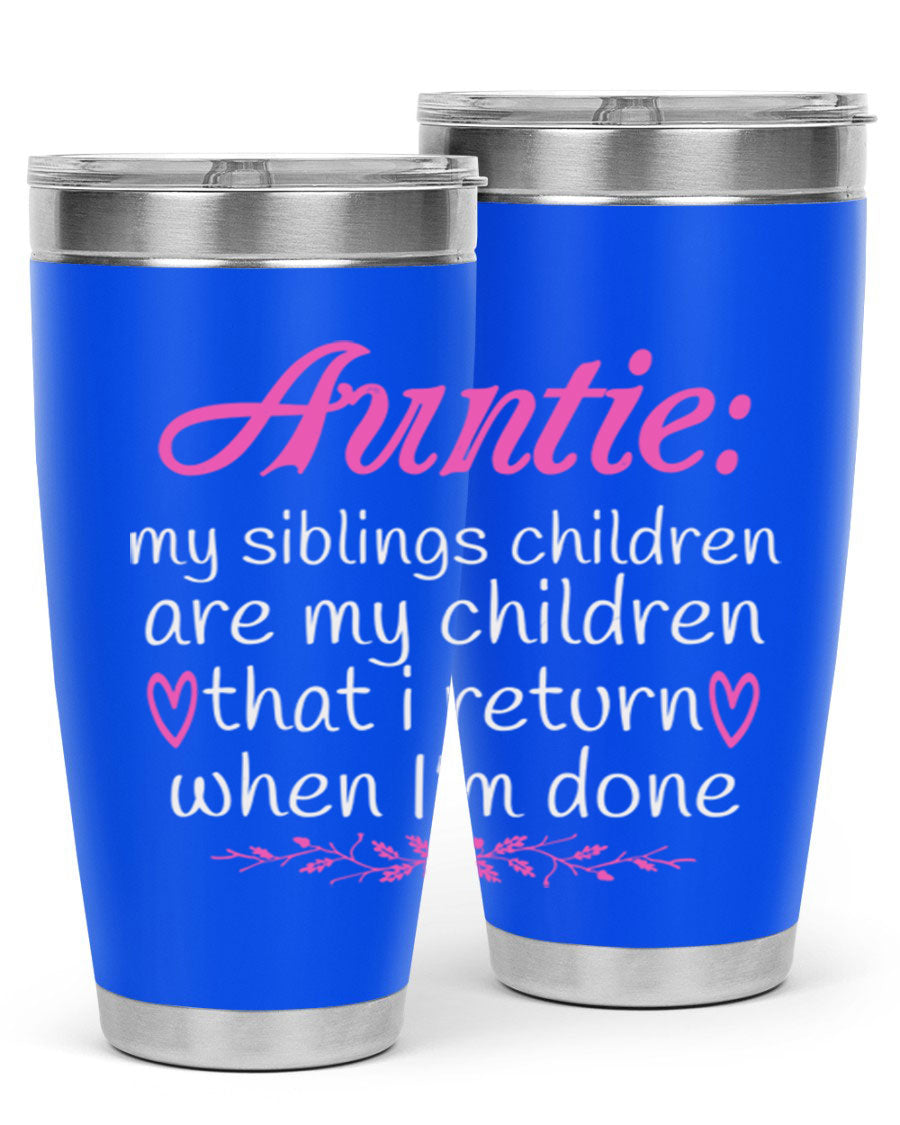 Auntie tumbler featuring a stylish design, made of double wall vacuum stainless steel, perfect for hot and cold beverages.