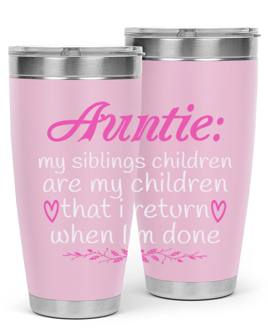 Auntie tumbler featuring a stylish design, made of double wall vacuum stainless steel, perfect for hot and cold beverages.