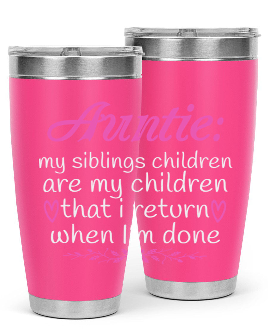 Auntie tumbler featuring a stylish design, made of double wall vacuum stainless steel, perfect for hot and cold beverages.