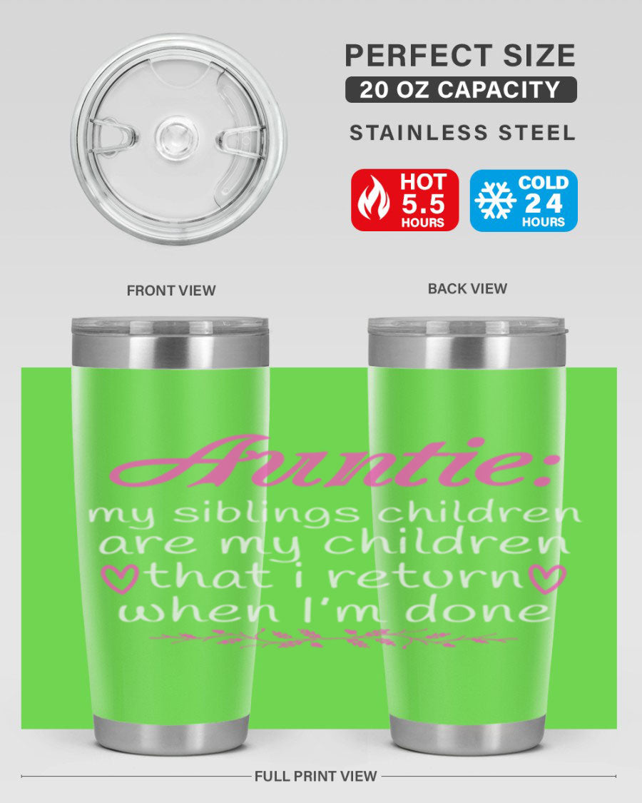 Auntie tumbler featuring a stylish design, made of double wall vacuum stainless steel, perfect for hot and cold beverages.