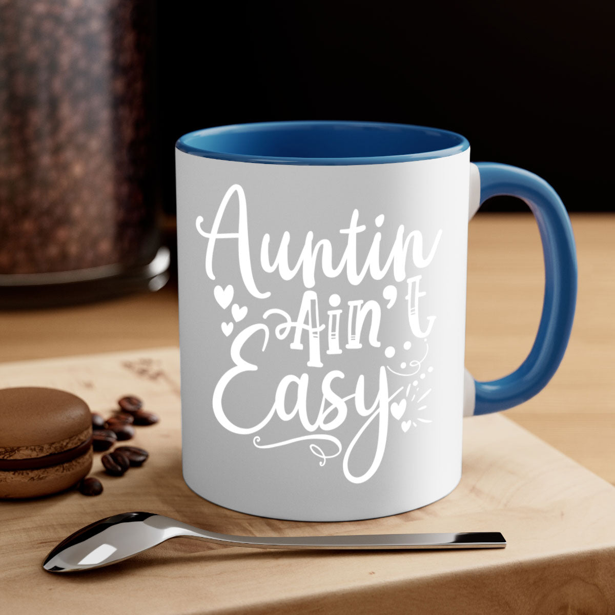 Auntin’ Ain’t Easy Style 13# Mug featuring a glossy finish, colored handle, and interior in five vibrant colors.