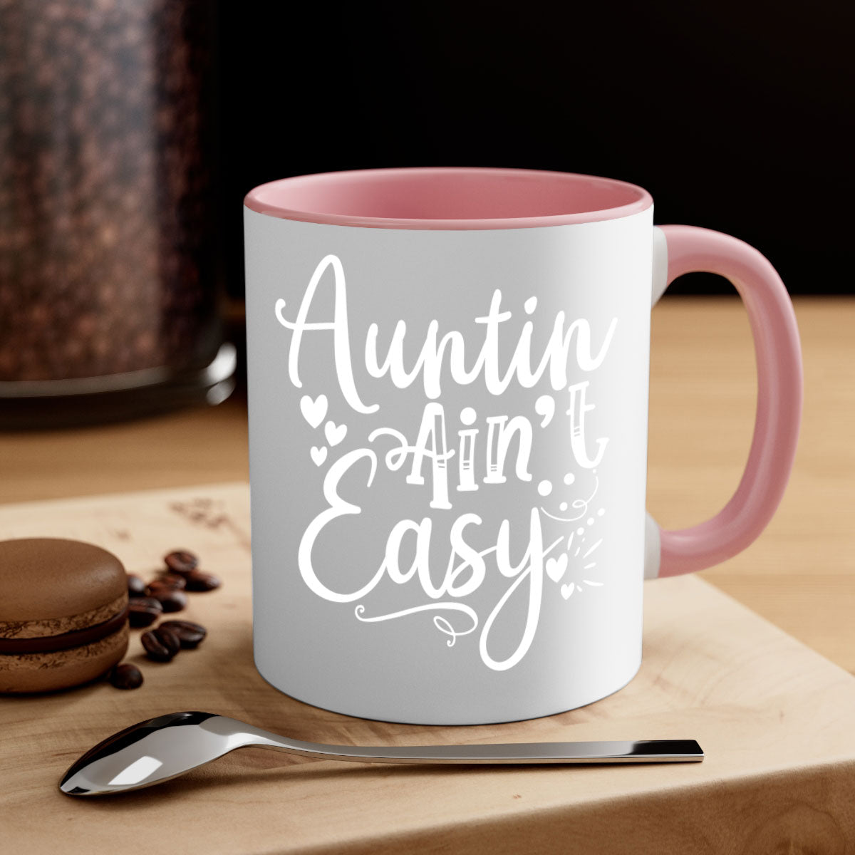 Auntin’ Ain’t Easy Style 13# Mug featuring a glossy finish, colored handle, and interior in five vibrant colors.