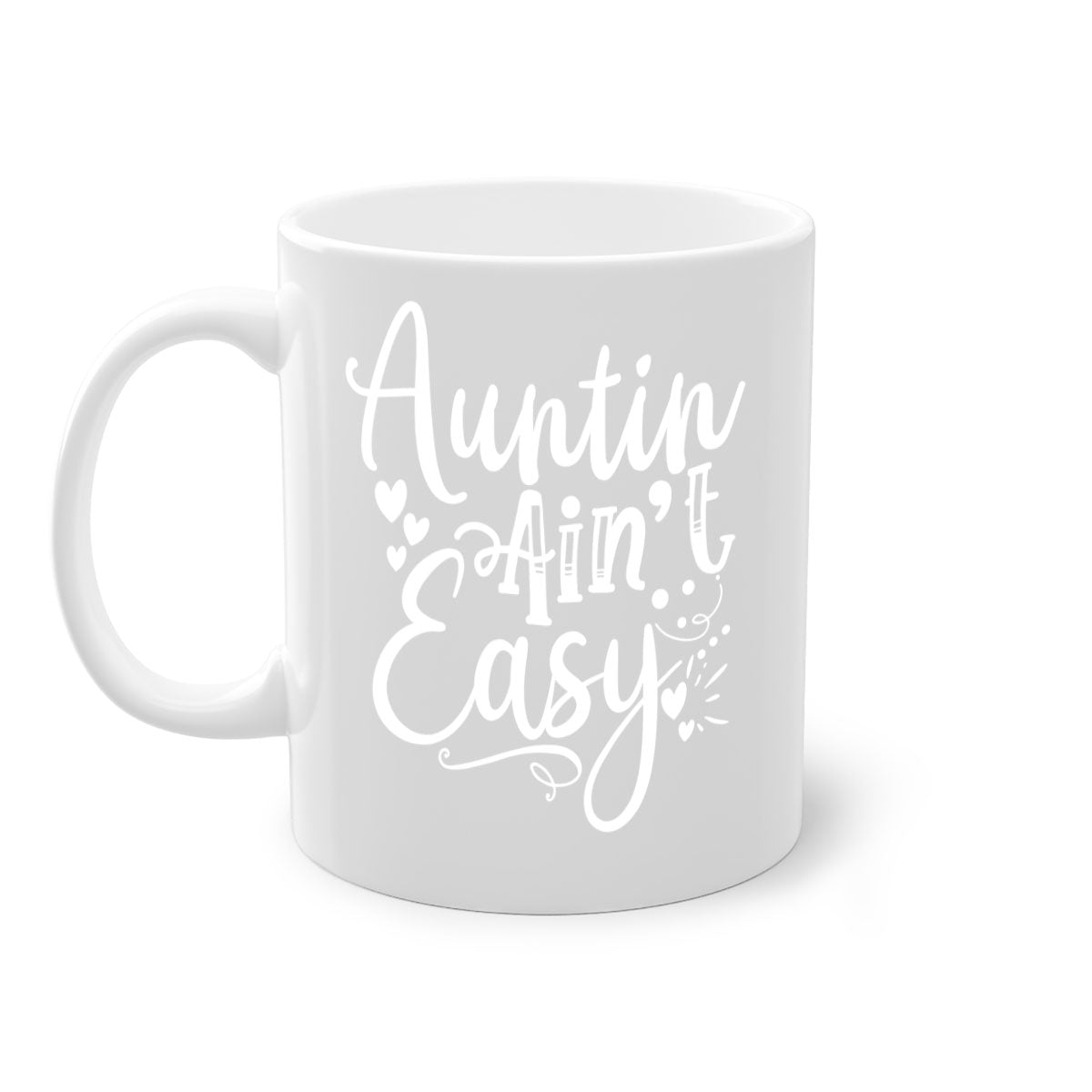 Auntin’ Ain’t Easy Style 13# Mug featuring a glossy finish, colored handle, and interior in five vibrant colors.