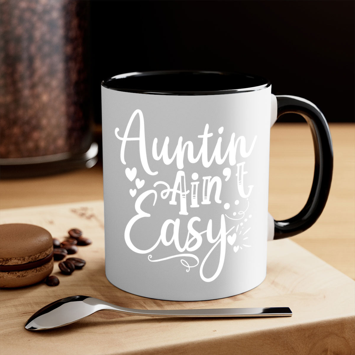 Auntin’ Ain’t Easy Style 13# Mug featuring a glossy finish, colored handle, and interior in five vibrant colors.