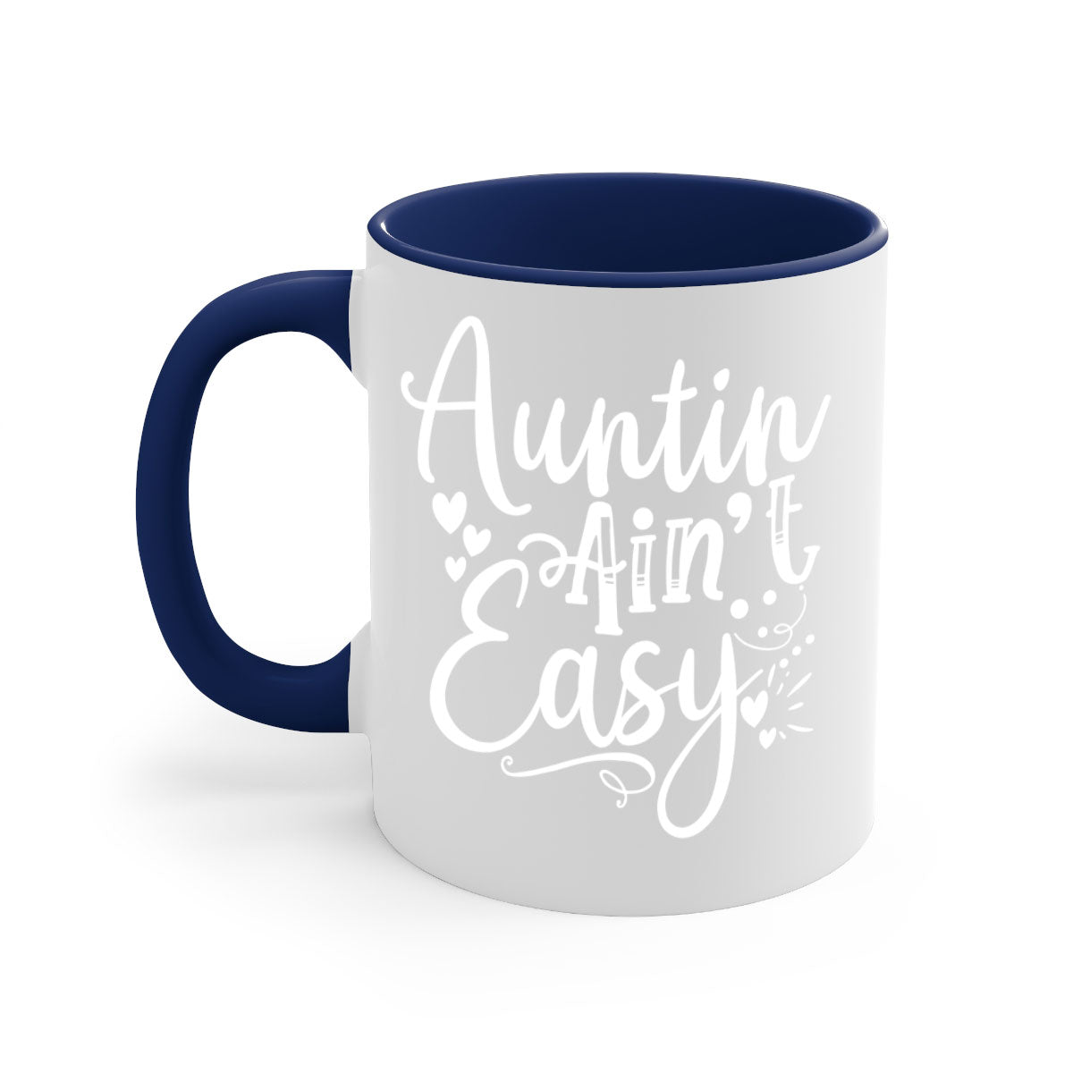 Auntin’ Ain’t Easy Style 13# Mug featuring a glossy finish, colored handle, and interior in five vibrant colors.