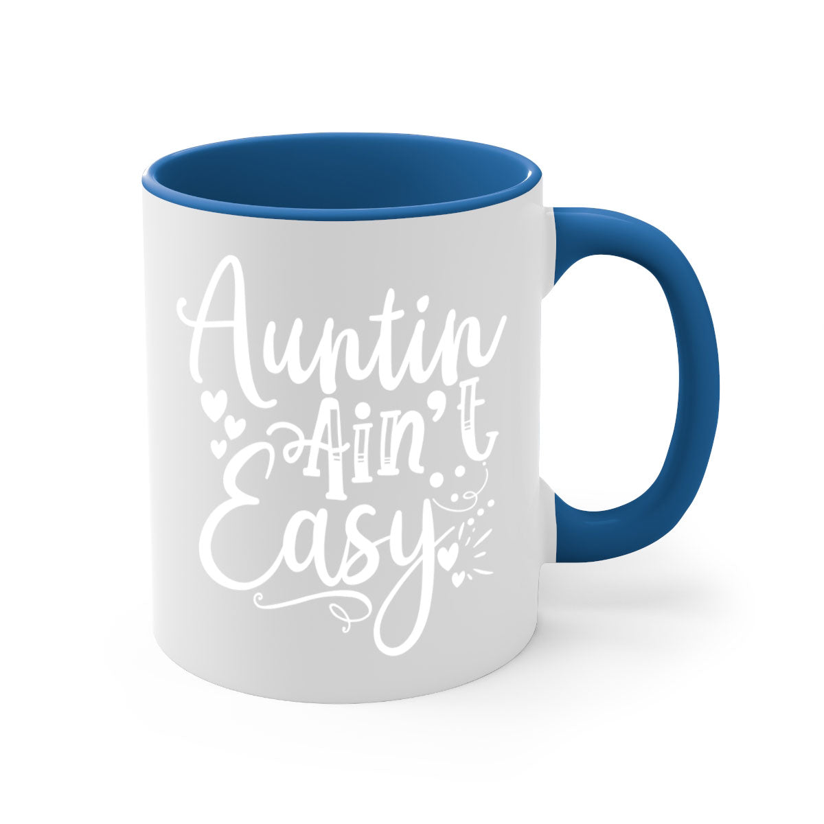 Auntin’ Ain’t Easy Style 13# Mug featuring a glossy finish, colored handle, and interior in five vibrant colors.