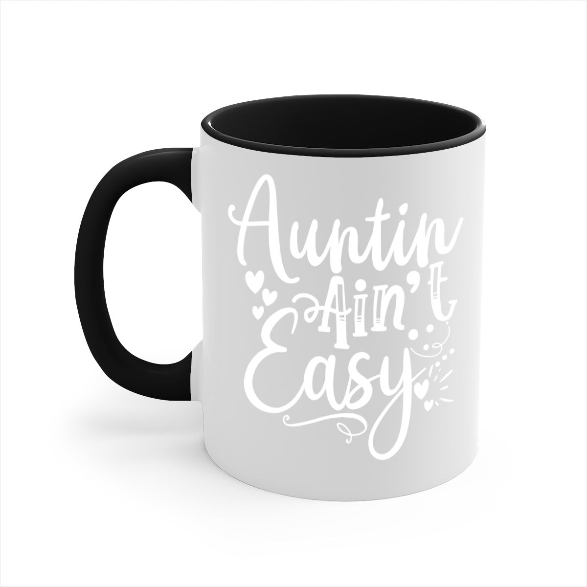 Auntin’ Ain’t Easy Style 13# Mug featuring a glossy finish, colored handle, and interior in five vibrant colors.