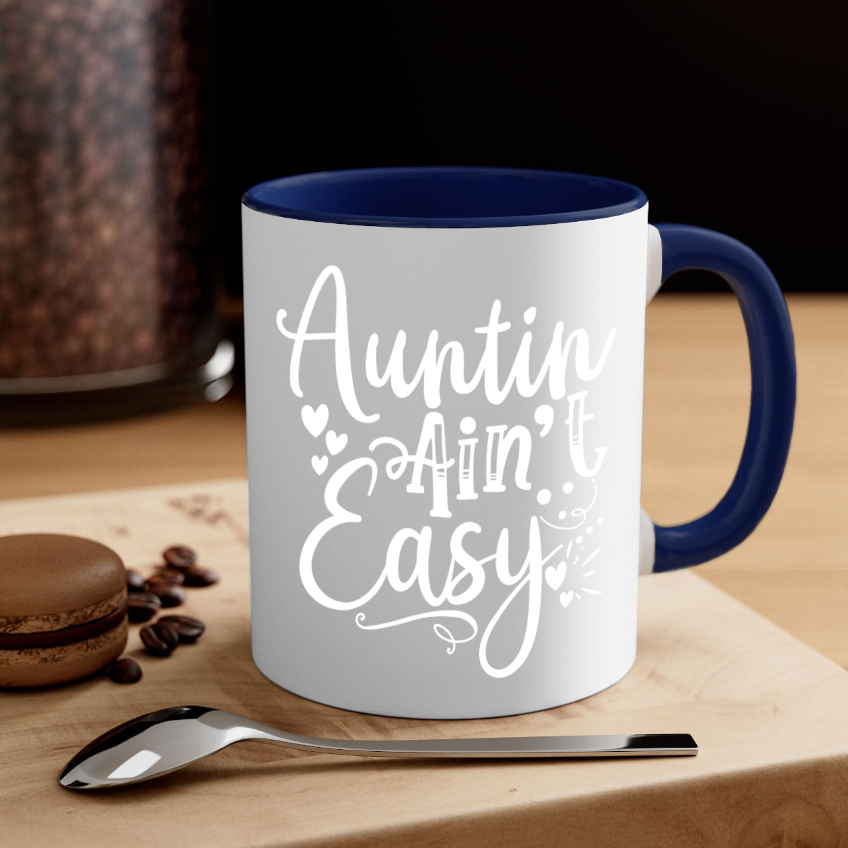 Auntin’ Ain’t Easy Style 13# Mug featuring a glossy finish, colored handle, and interior in five vibrant colors.