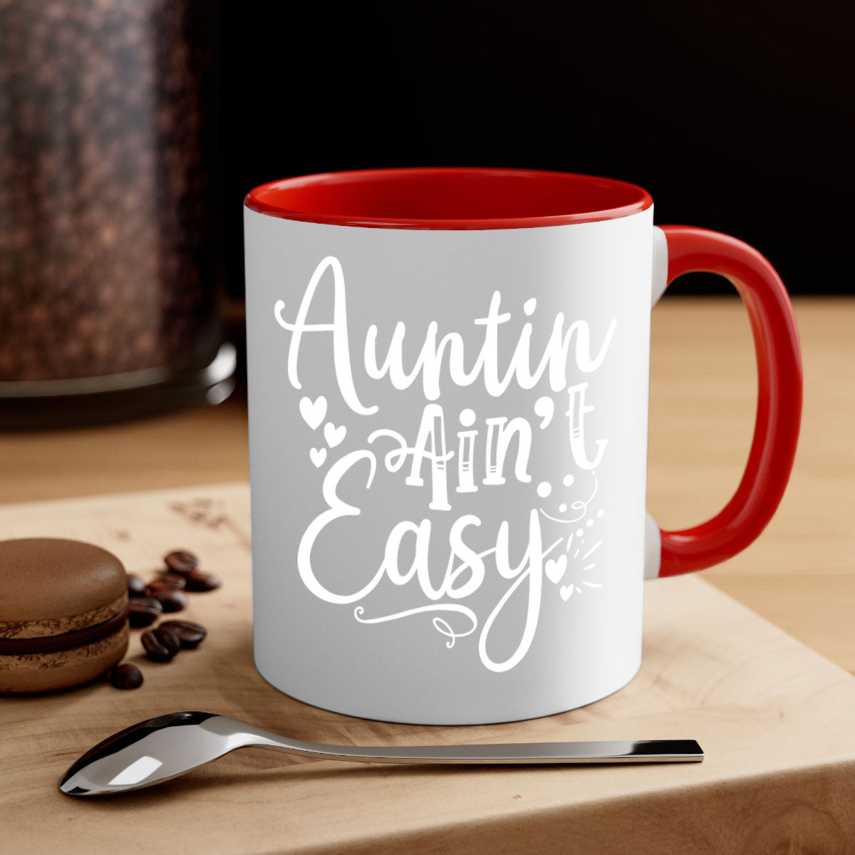 Auntin’ Ain’t Easy Style 13# Mug featuring a glossy finish, colored handle, and interior in five vibrant colors.