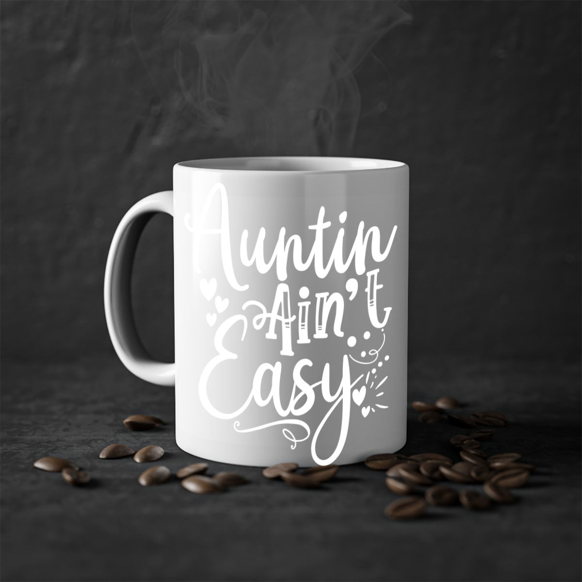 Auntin’ Ain’t Easy Style 13# Mug featuring a glossy finish, colored handle, and interior in five vibrant colors.