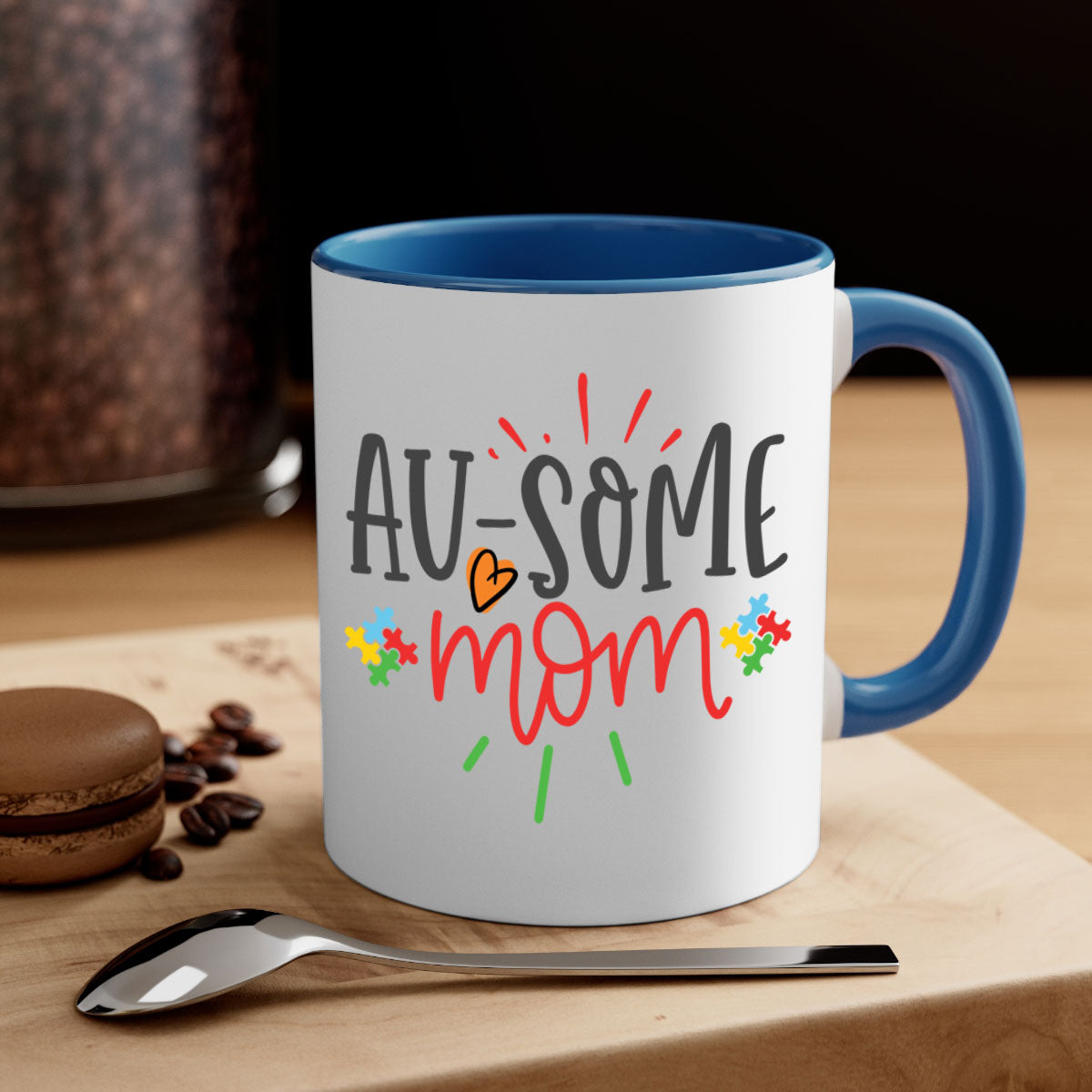 A stylish two-tone ausome mom Style 4# mug with a colored handle and glossy finish, perfect for coffee or tea.