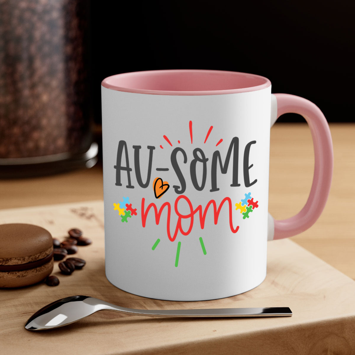 A stylish two-tone ausome mom Style 4# mug with a colored handle and glossy finish, perfect for coffee or tea.