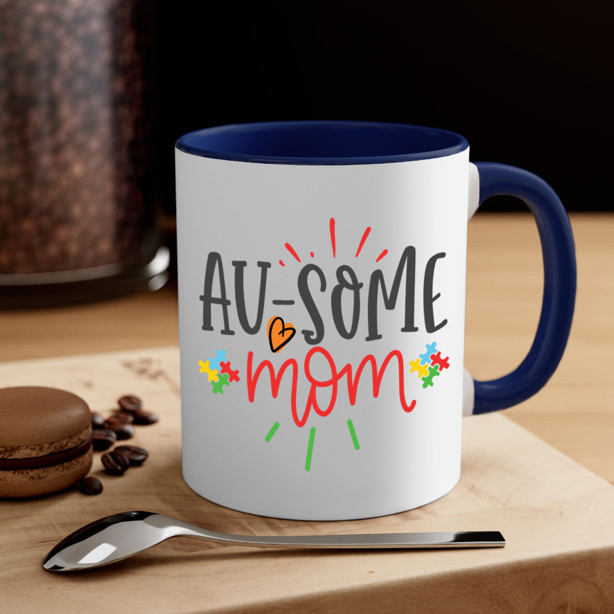 A stylish two-tone ausome mom Style 4# mug with a colored handle and glossy finish, perfect for coffee or tea.