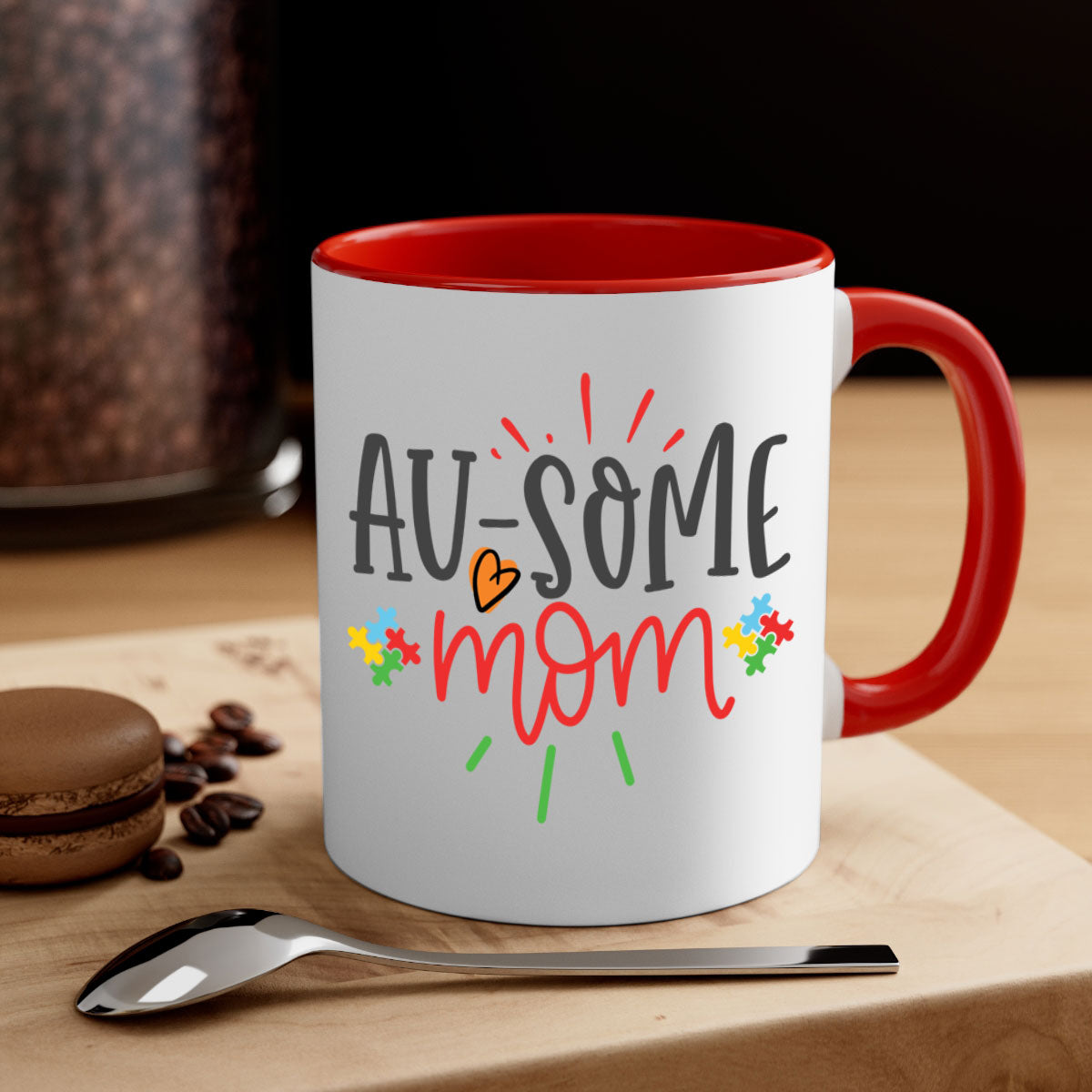 A stylish two-tone ausome mom Style 4# mug with a colored handle and glossy finish, perfect for coffee or tea.