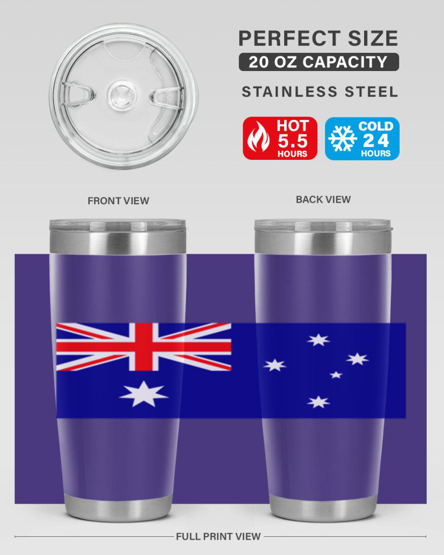 Australia 189# Tumbler showcasing double wall vacuum stainless steel design with vibrant printed flag design.