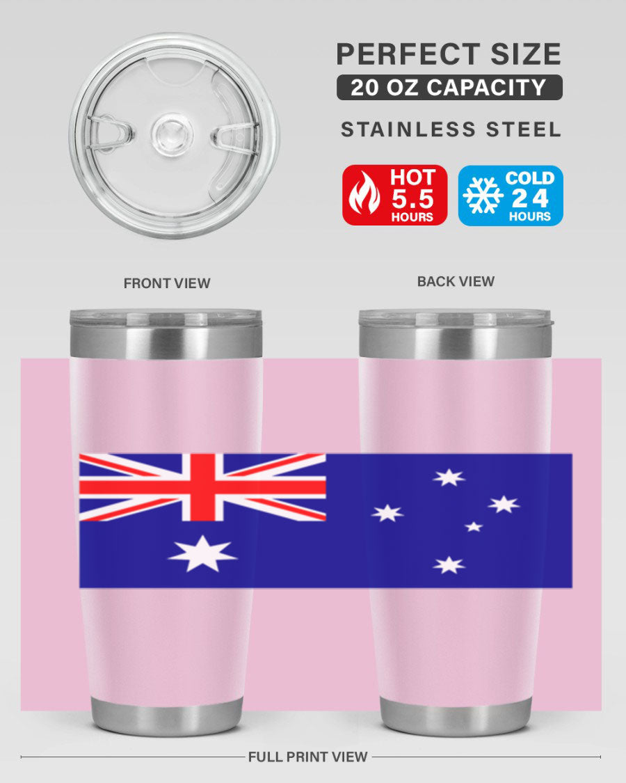 Australia 189# Tumbler showcasing double wall vacuum stainless steel design with vibrant printed flag design.