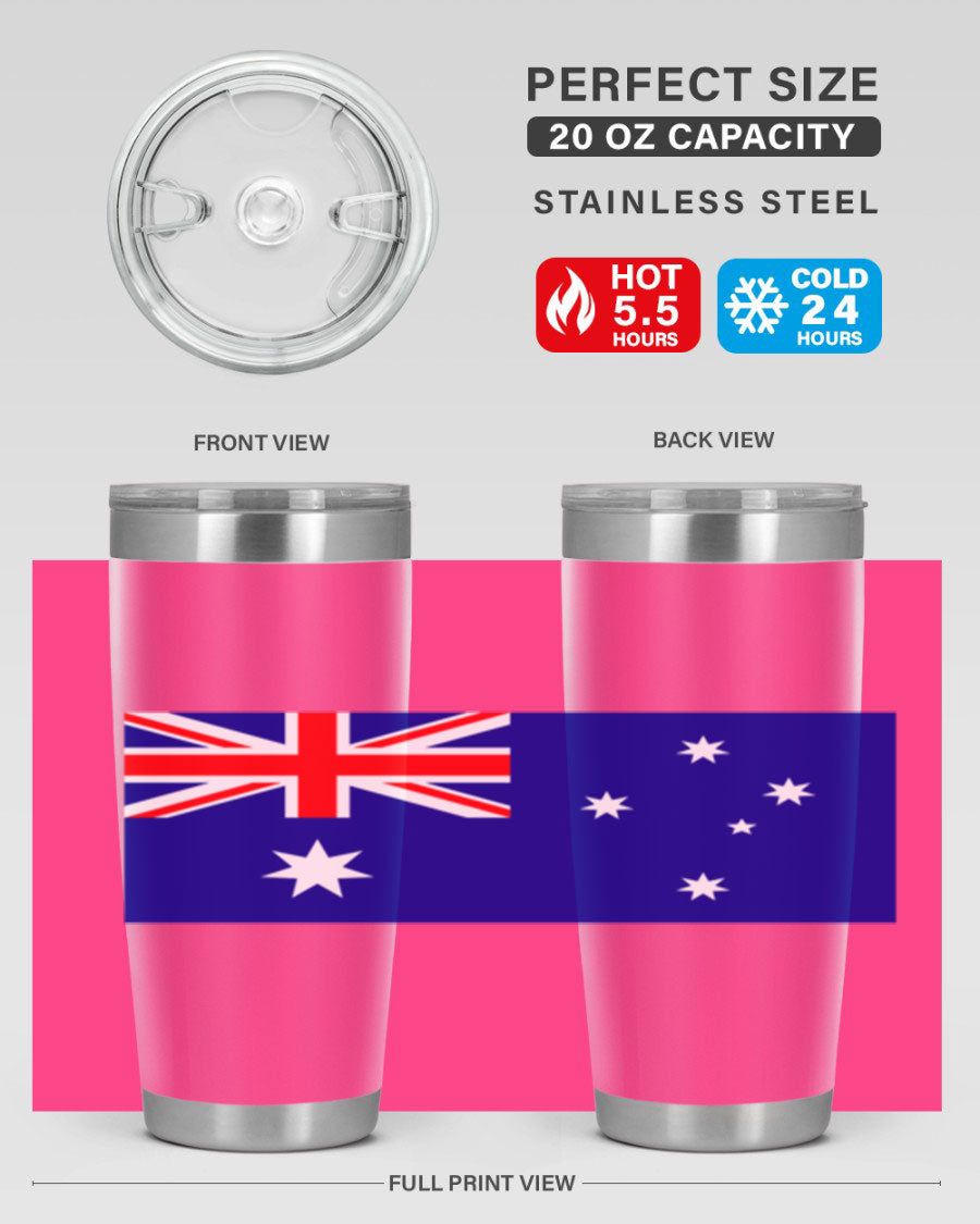 Australia 189# Tumbler showcasing double wall vacuum stainless steel design with vibrant printed flag design.