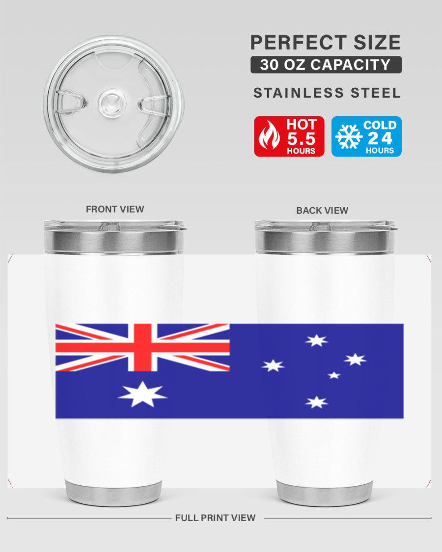 Australia 189# Tumbler showcasing double wall vacuum stainless steel design with vibrant printed flag design.